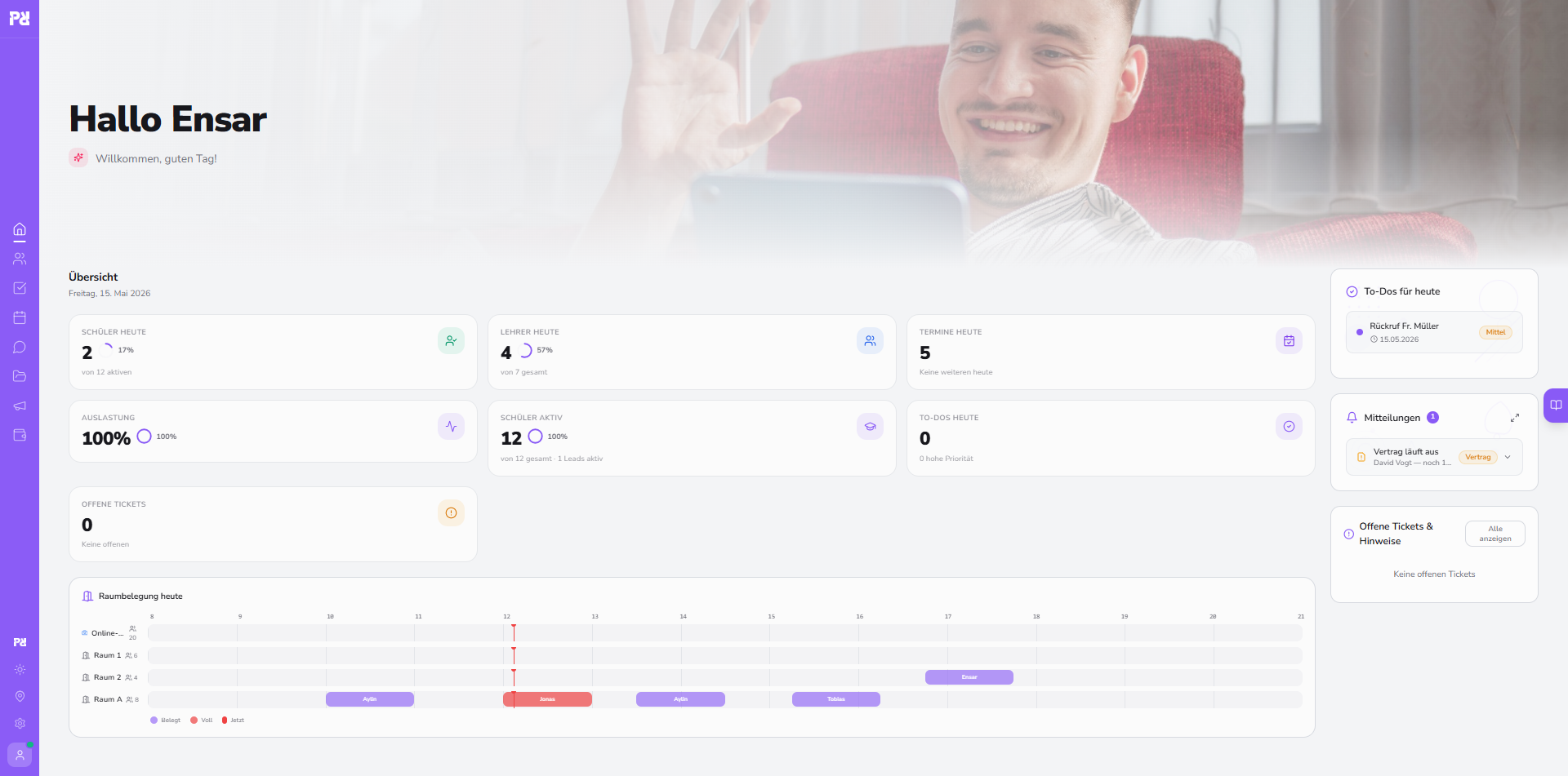 Prisma Schools, Dashboard & Tagesüberblick