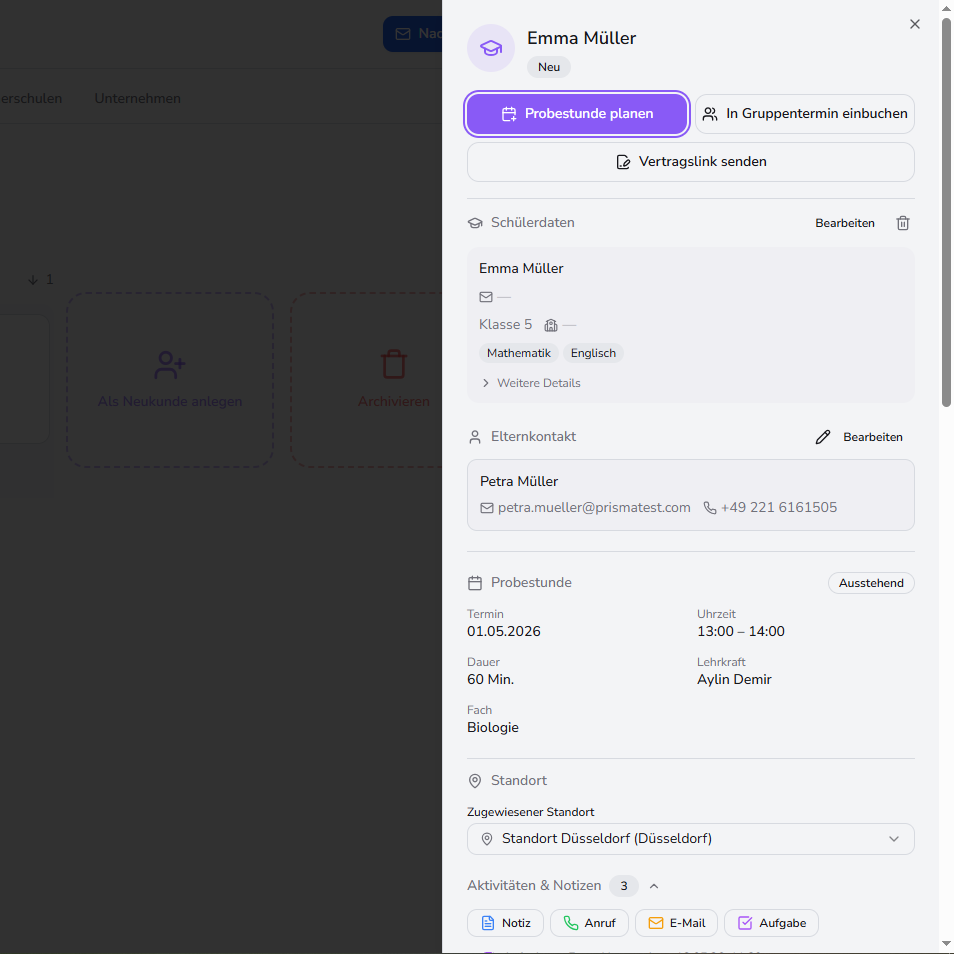 Prisma Schools, Interessenten-CRM im Detail