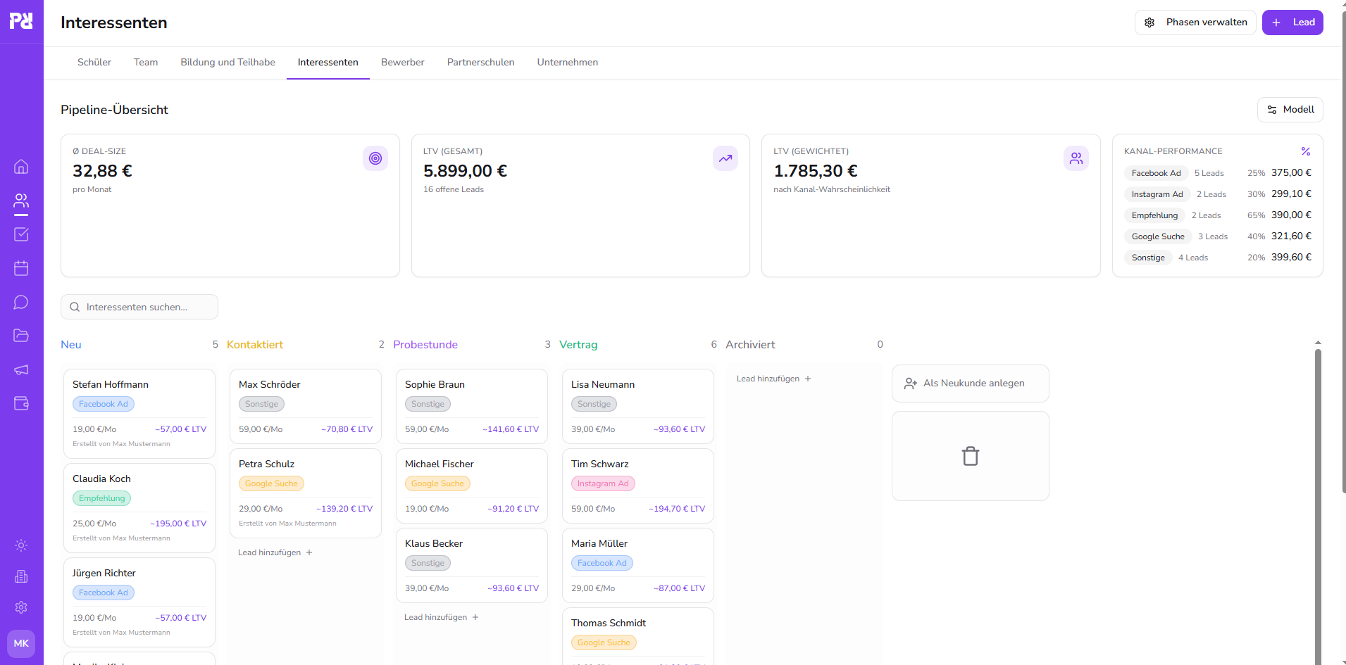 Prisma Schools, Interessenten-CRM